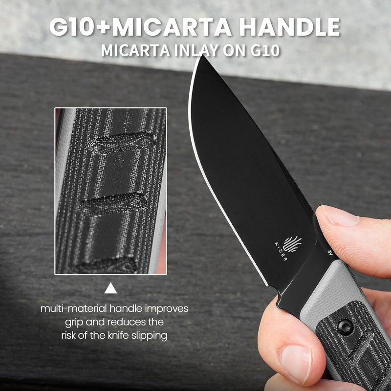 KIZER Smolt Fixed Blade Knife, 2.93 In Drop Point Blade Fixed-blade Knives with Sheath, 3V Steel and G10+Micarta Handle Fixed Blade Utility Knife for Men Women Outdoor Survival EDC, 1063A1 - Image 3